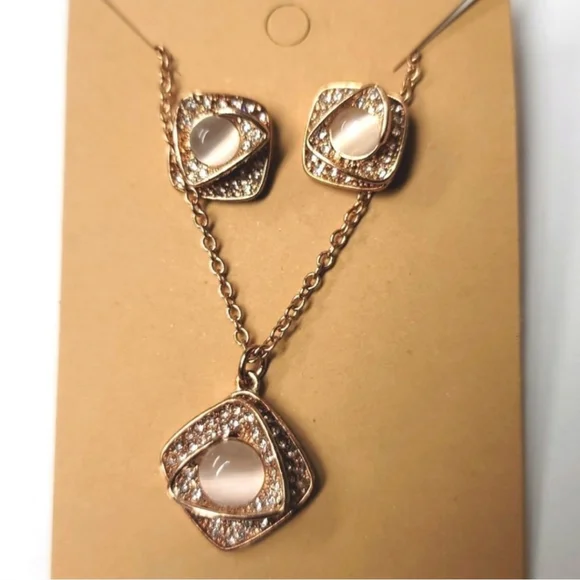 Rosetone Necklace And Earrings Set - Picture 2 of 2